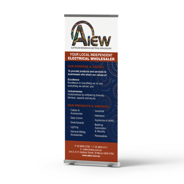 AIEW brand banner, electrical products and services list